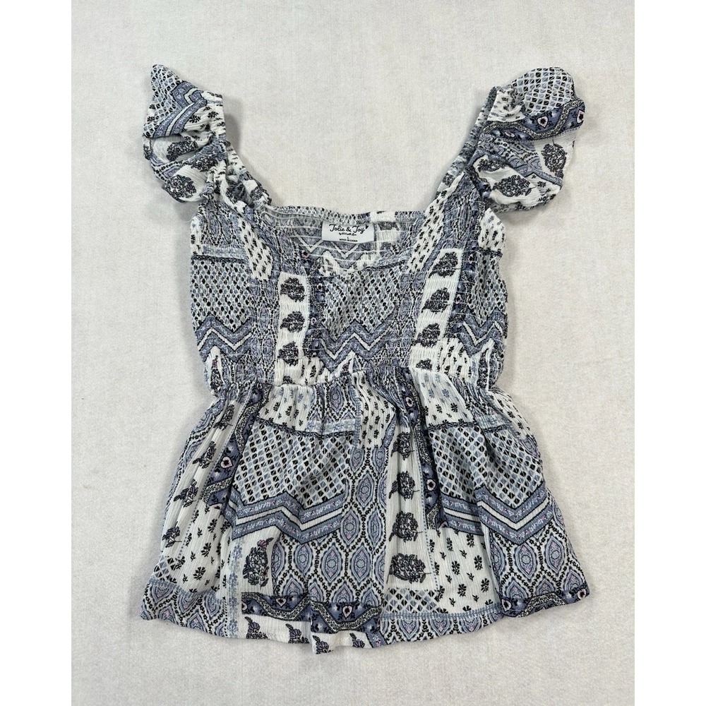 Jolie & Joy Womens Smocked Bodice Ruffled Cap Sleeve Top Size Large Multi Color